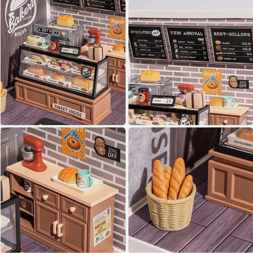 ROBOTIME DIY Miniature Dollhouse Kits Super Bakery Craft Kit For Xmas Gifts DW005B - Image 4