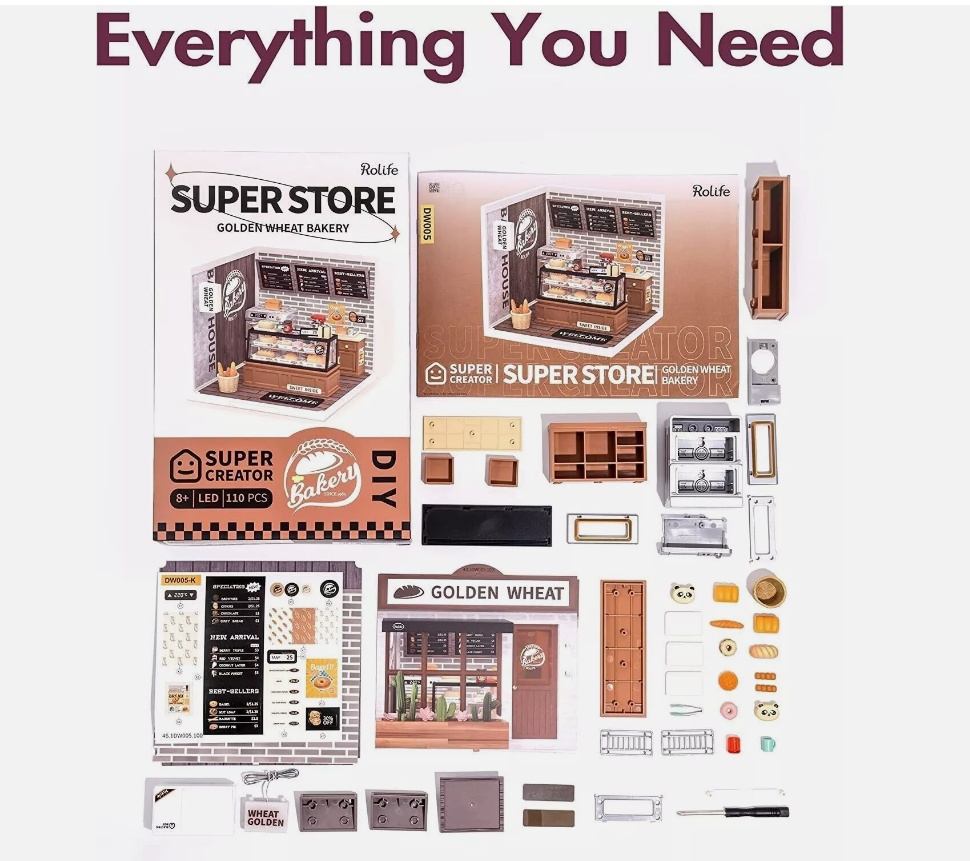 ROBOTIME DIY Miniature Dollhouse Kits Super Bakery Craft Kit For Xmas Gifts DW005B - Image 6