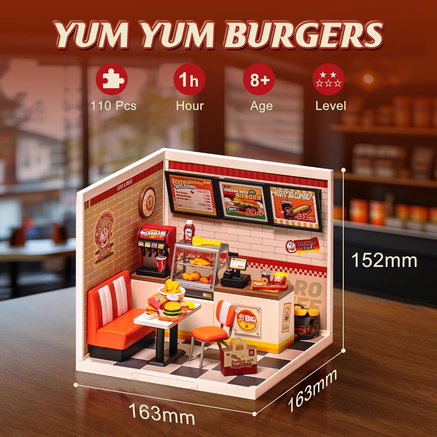 ROBOTIME DIY Miniature Dollhouse Kits Yum Burgers With LED Building Craft DW010 - Image 3