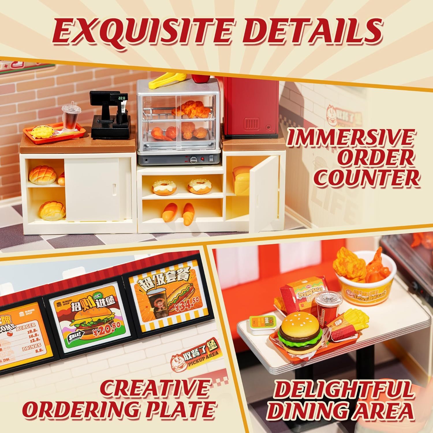 ROBOTIME DIY Miniature Dollhouse Kits Yum Burgers With LED Building Craft DW010 - Image 4