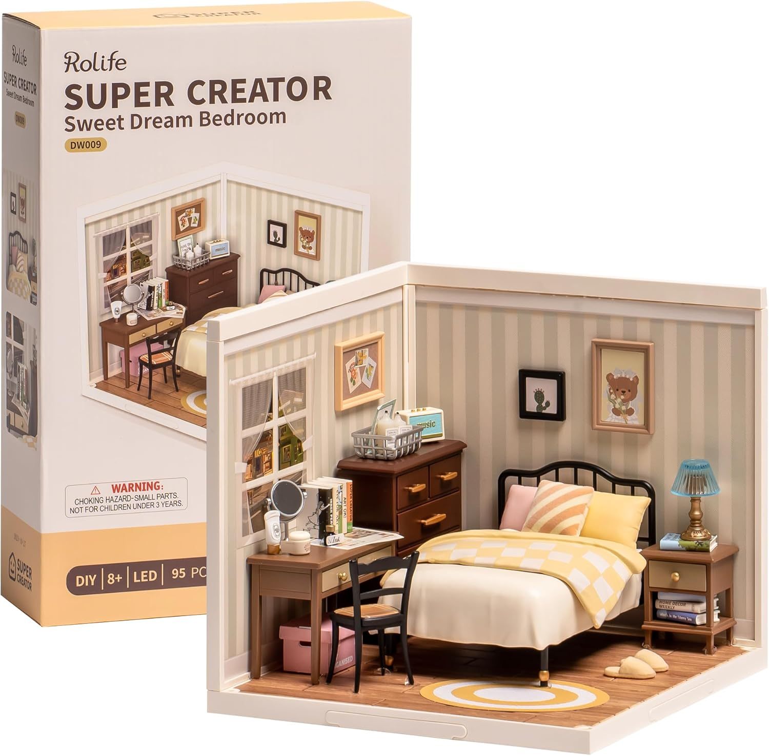 ROBOTIME Rolife Sweet Dream Bedroom Miniature House Kits Super World Dolls House Model Kits With Furniture And Accessories Christmas Dollhouse For Girls Craft Kits For Adults DW009 - Image 2