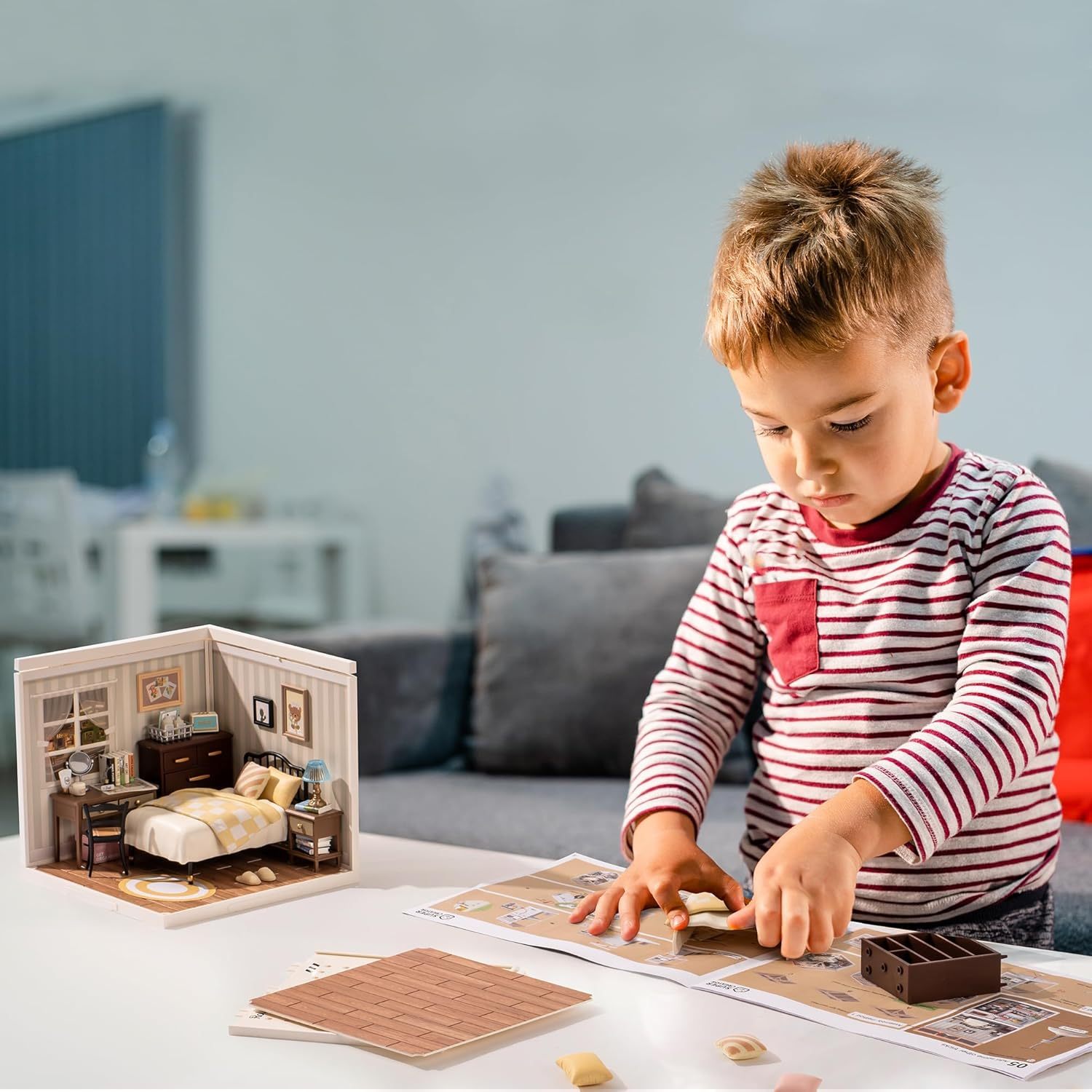 ROBOTIME Rolife Sweet Dream Bedroom Miniature House Kits Super World Dolls House Model Kits With Furniture And Accessories Christmas Dollhouse For Girls Craft Kits For Adults DW009 - Image 8