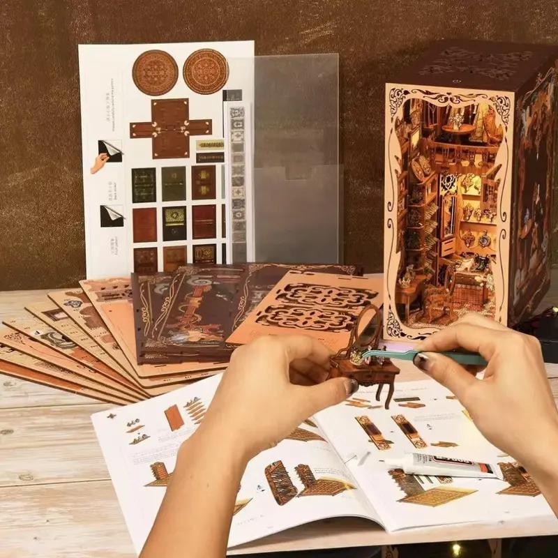 Duchess Cloakroom Book Corner Kit Homemade Miniature Dollhouse 3D Wooden Puzzle Bookshelf Insert Decoration With LED Light Craft Kit - Image 7