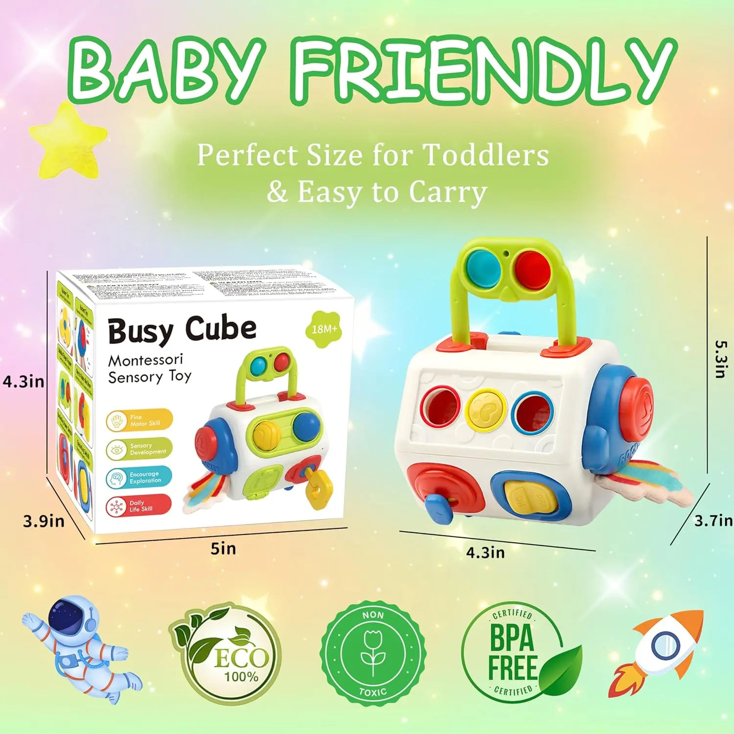 9 In 1 Busy Cube Baby & Toddler Toys Montessori Sensory Toys For Toddlers 1 2 3 Year Old Fidget Busy Board Learning Toys - Image 6