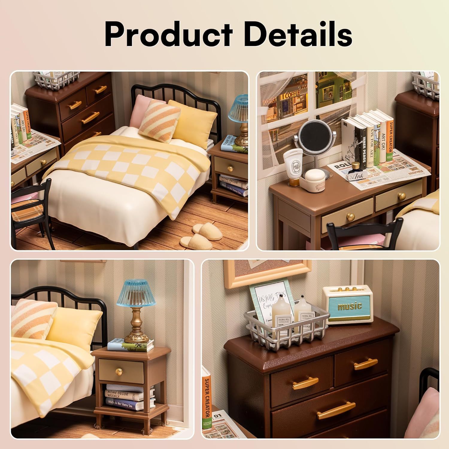 ROBOTIME Rolife Sweet Dream Bedroom Miniature House Kits Super World Dolls House Model Kits With Furniture And Accessories Christmas Dollhouse For Girls Craft Kits For Adults DW009 - Image 4