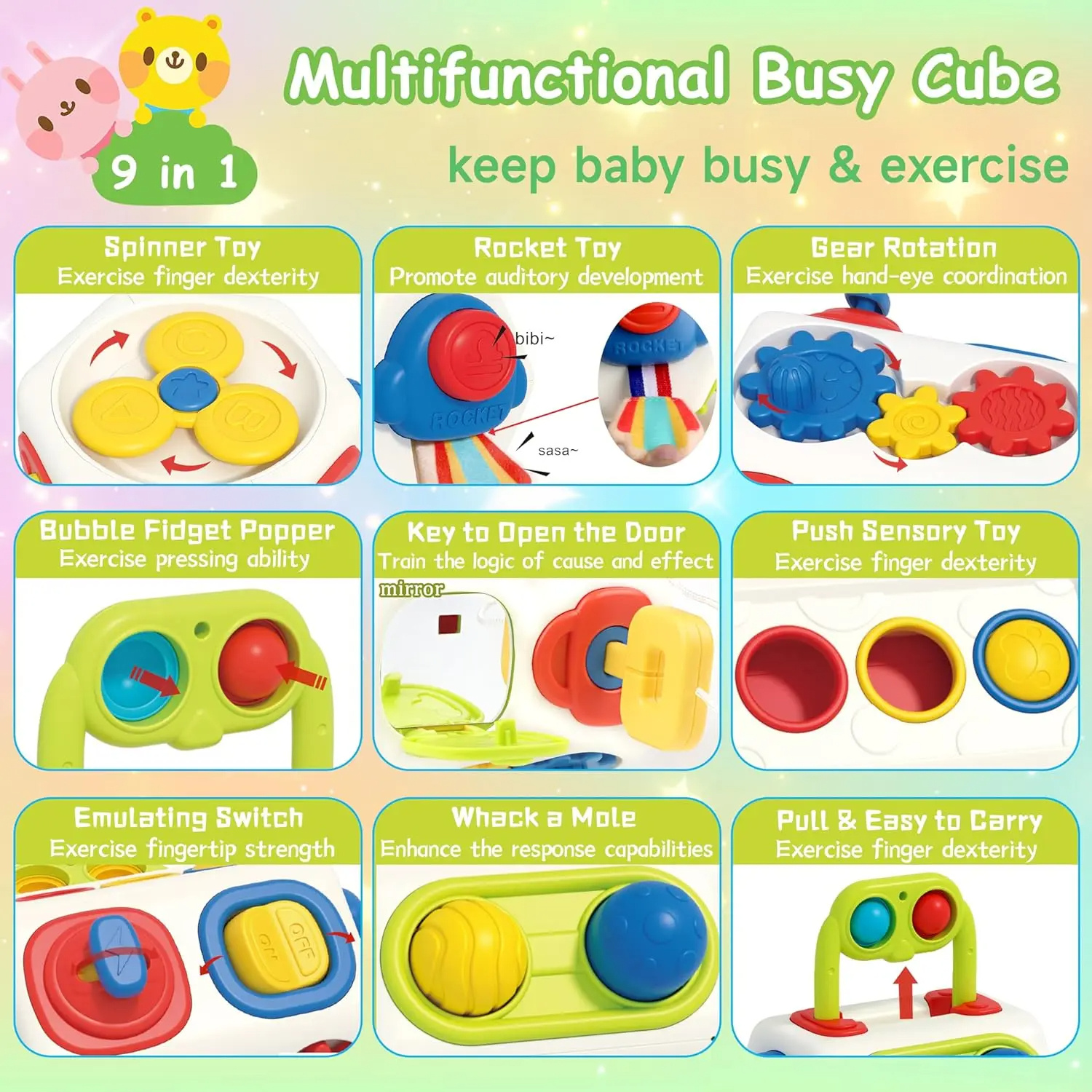 9 In 1 Busy Cube Baby & Toddler Toys Montessori Sensory Toys For Toddlers 1 2 3 Year Old Fidget Busy Board Learning Toys - Image 2