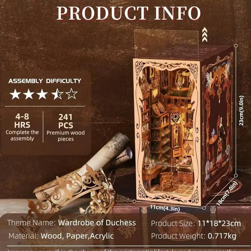 Duchess Cloakroom Book Corner Kit Homemade Miniature Dollhouse 3D Wooden Puzzle Bookshelf Insert Decoration With LED Light Craft Kit - Image 9