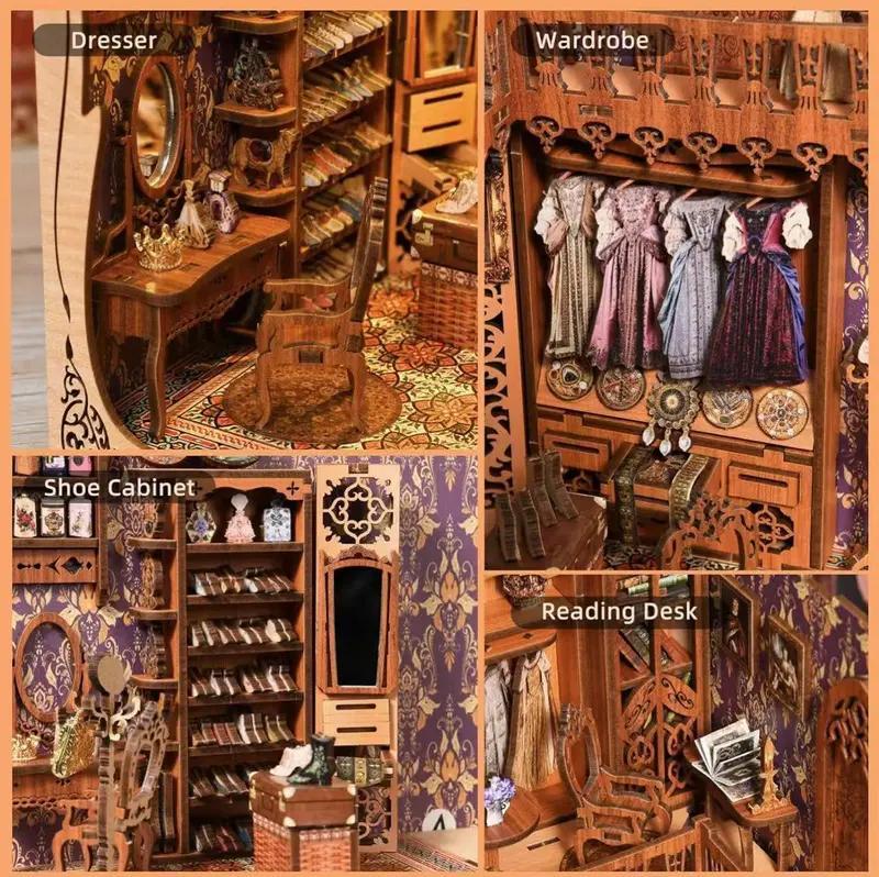 Duchess Cloakroom Book Corner Kit Homemade Miniature Dollhouse 3D Wooden Puzzle Bookshelf Insert Decoration With LED Light Craft Kit - Image 3
